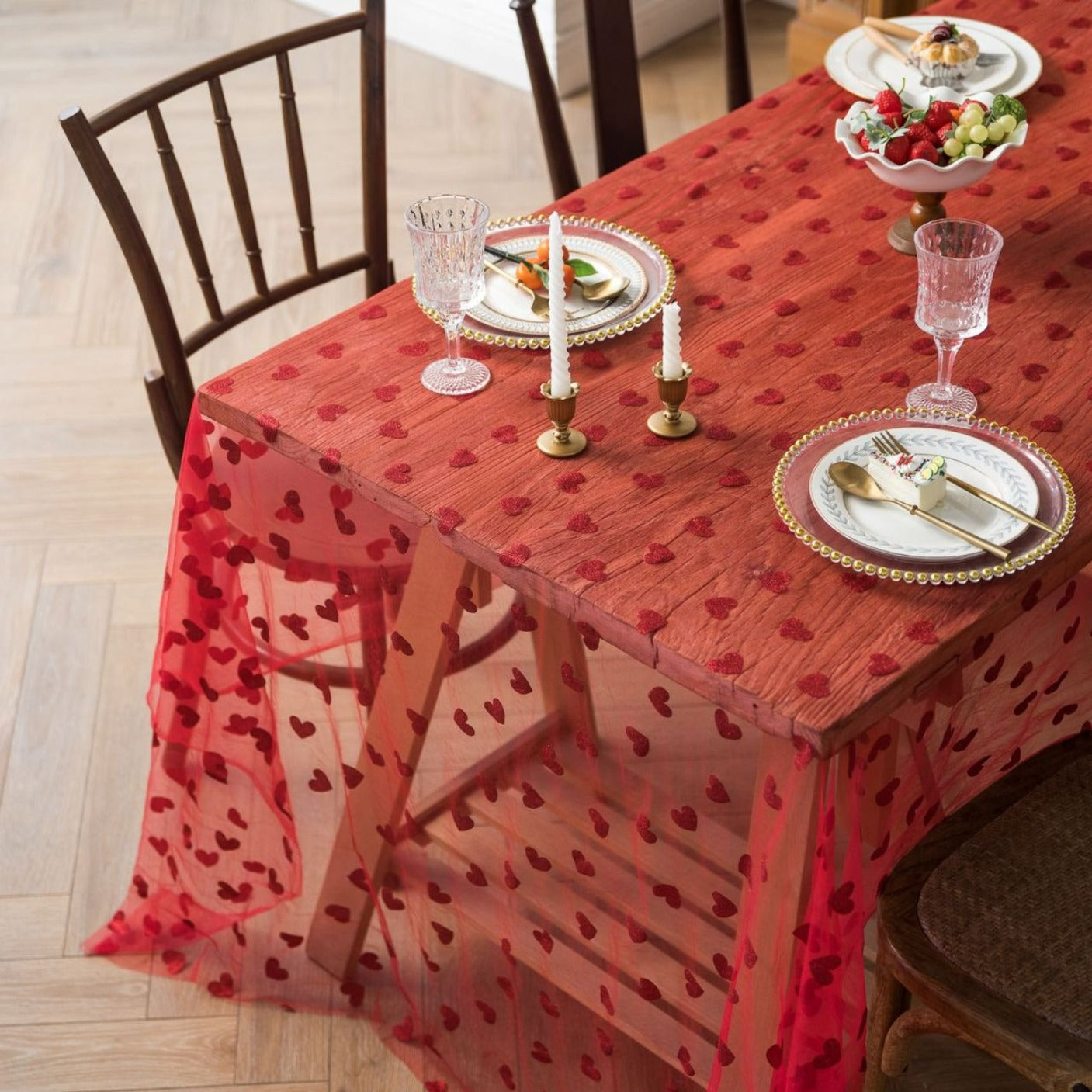 Love Heart Mesh Tablecloth