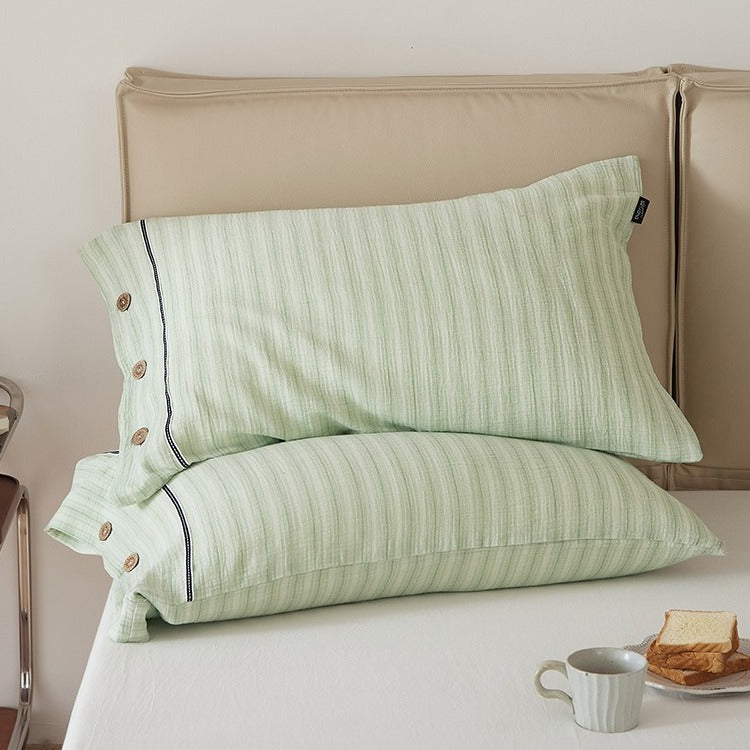 Stripe & Button Pillowcase Set