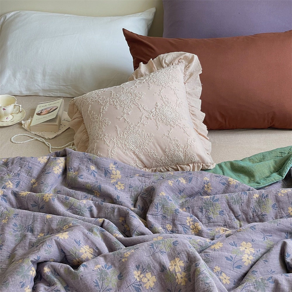 French Vintage Floral Summer Quilted Blanket
