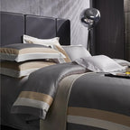 Luxor Grey Stripe Border Egyptian Cotton Bedding Set