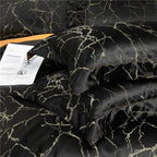 Nero Black Marble Luxury Egyptian Cotton Satin Bedding Set