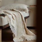 Lace Trim Cotton Linen Summer Quilted Blanket