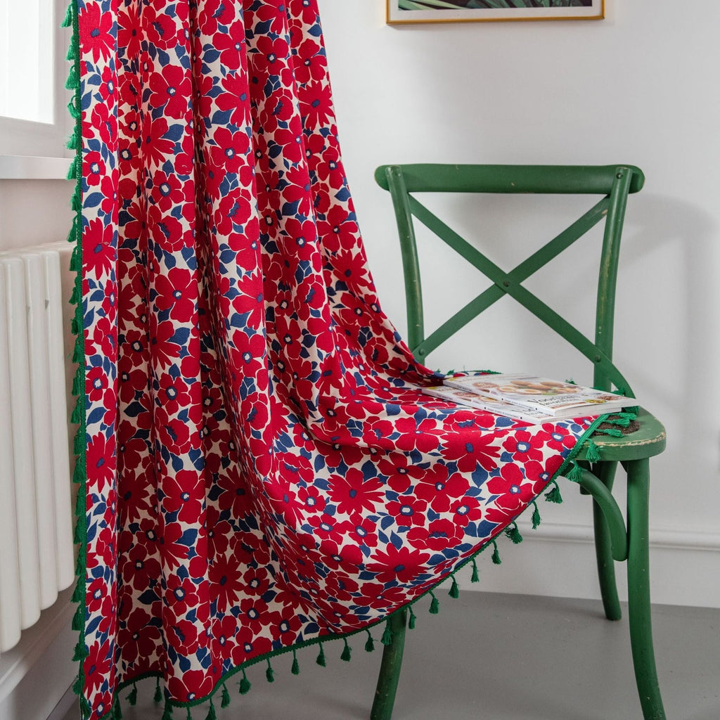 Vibrant Floral Tassel Curtain