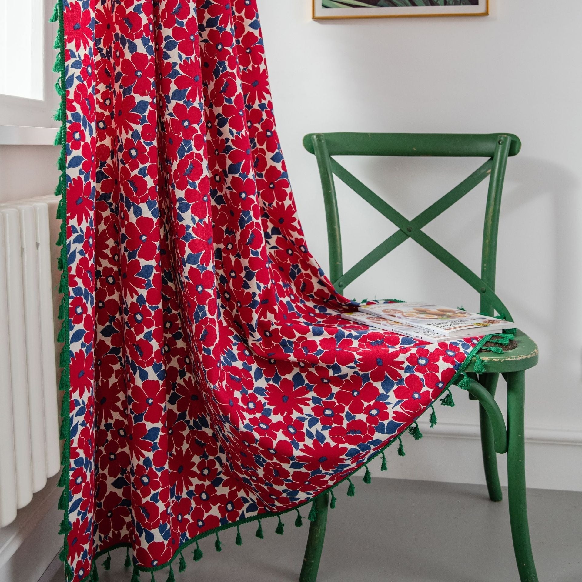 Vibrant Floral Tassel Curtain