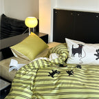 Puppy Green Striped Bedding Set