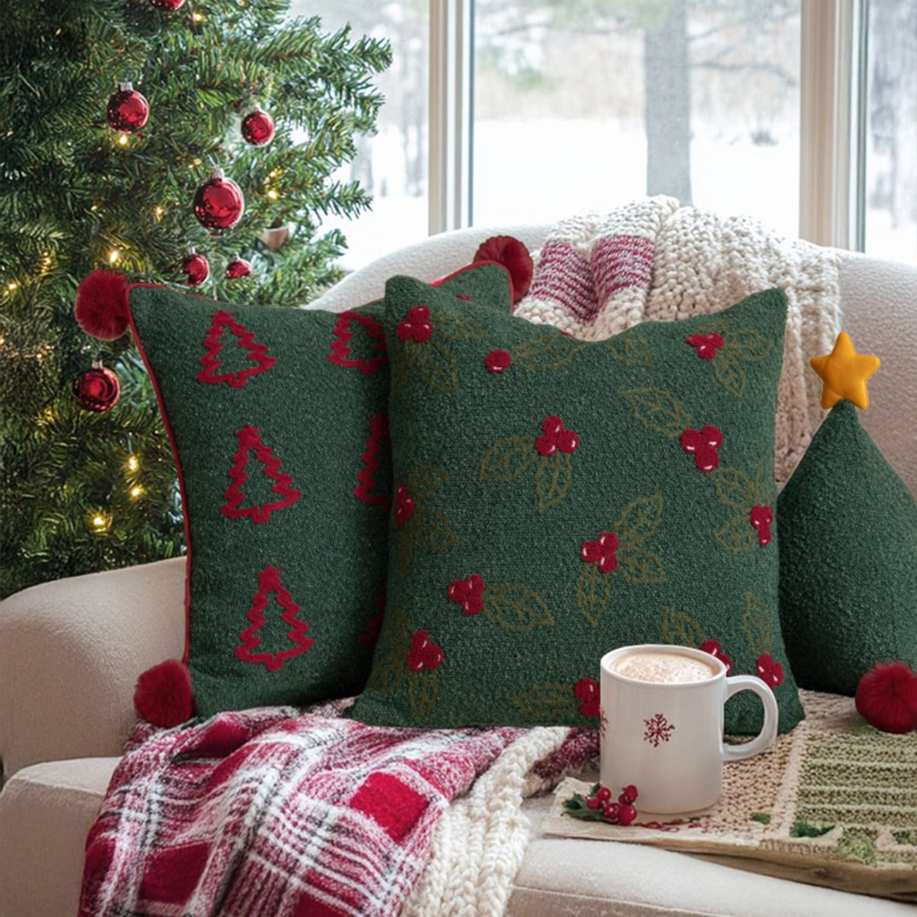 Xmas Night Tree Square Cushion