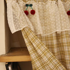Yellow Check with Lace Cabinet Curtain