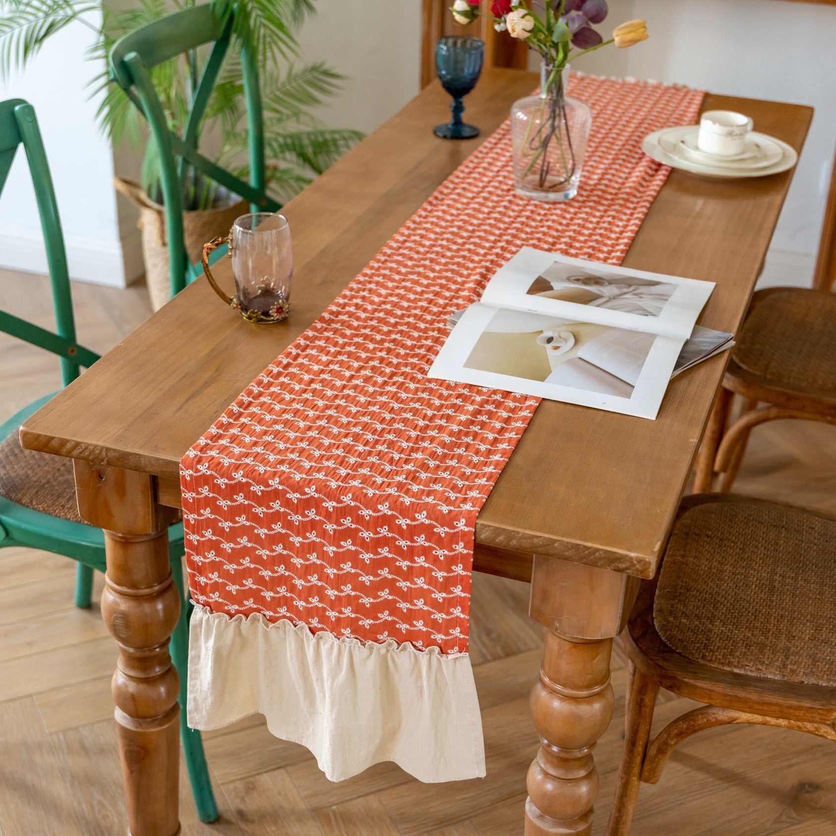Rustic Ruffle Floral Table Runner