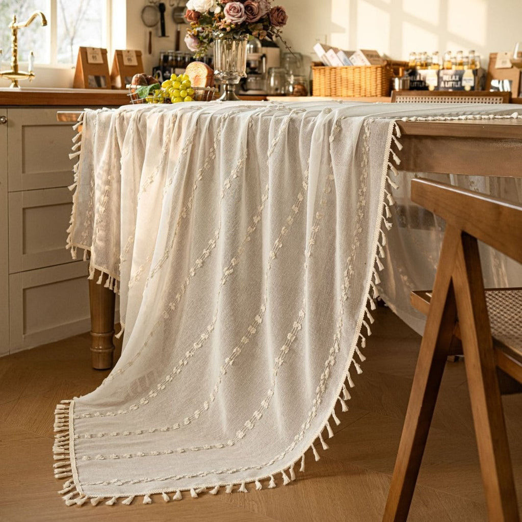 Farmhouse Pom Pom Tassel Tablecloth