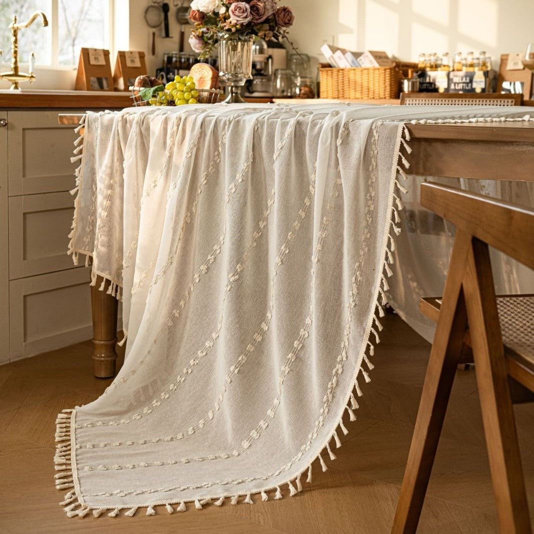Farmhouse Pom Pom Tassel Tablecloth