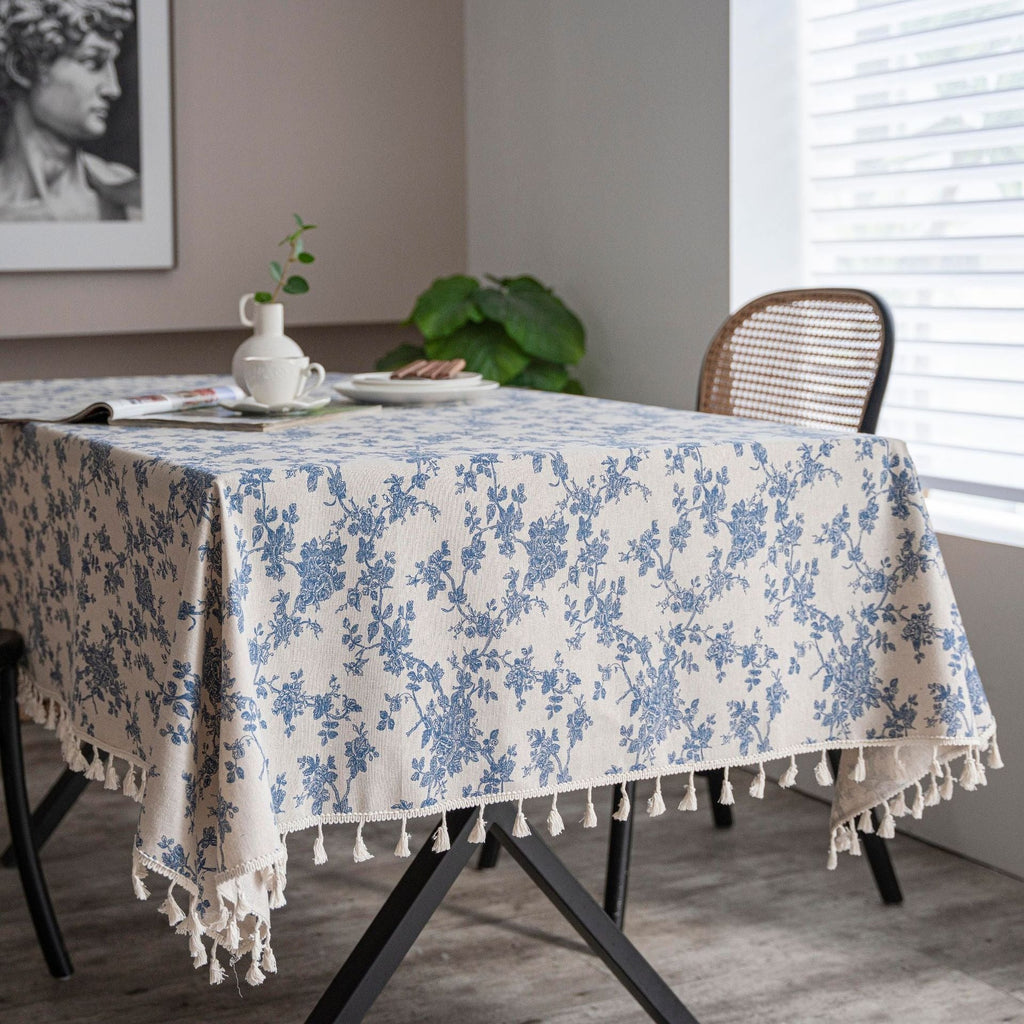 Retro Blooming Blue Table Cloth
