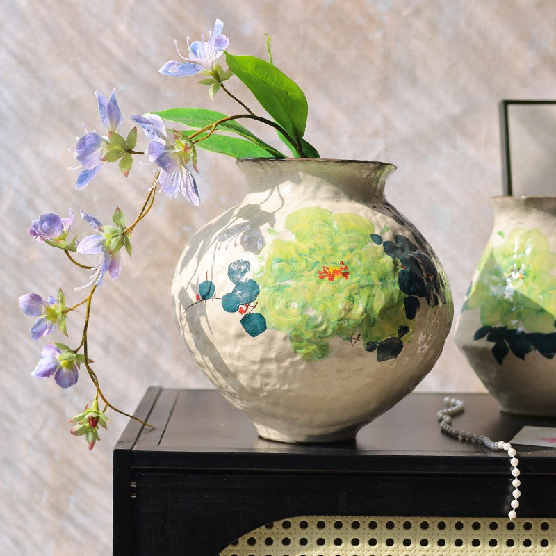Green Rose Ceramic Vase