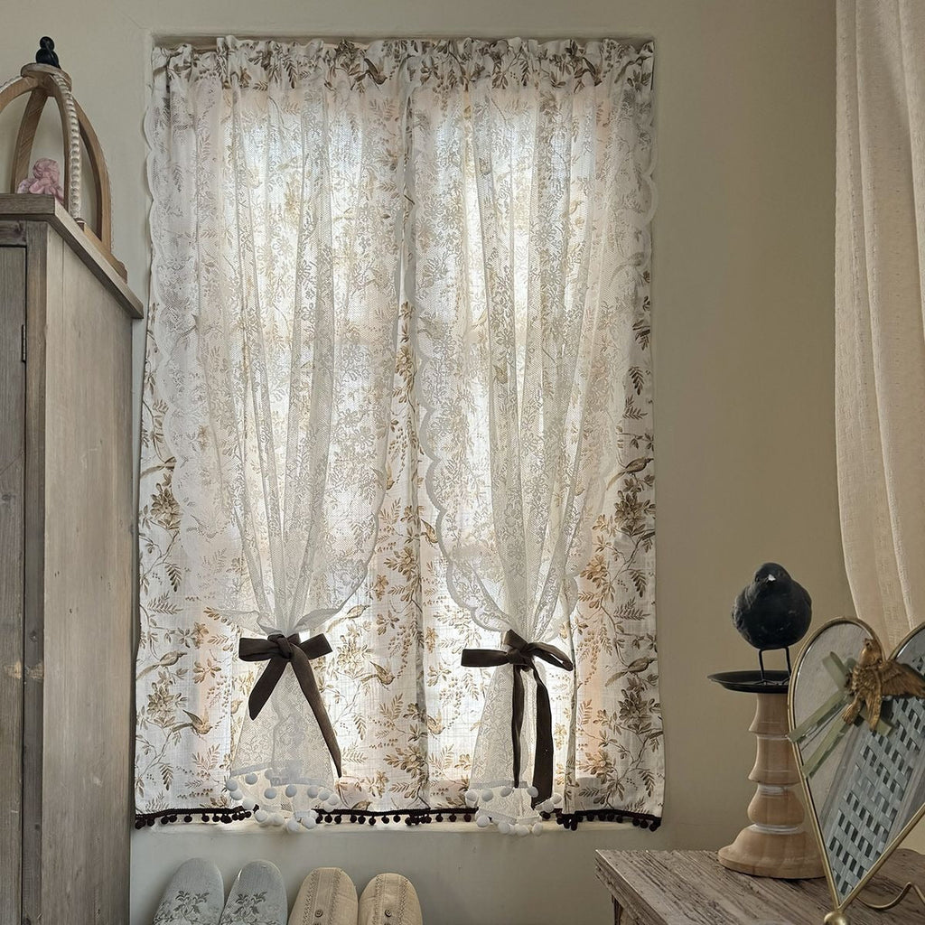 Dancing Bird & Lace Double-Layer Curtain