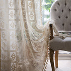 Check Plus Lace Tassel Curtain