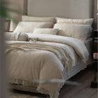 Lace Trim Cotton Linen Bedding Set