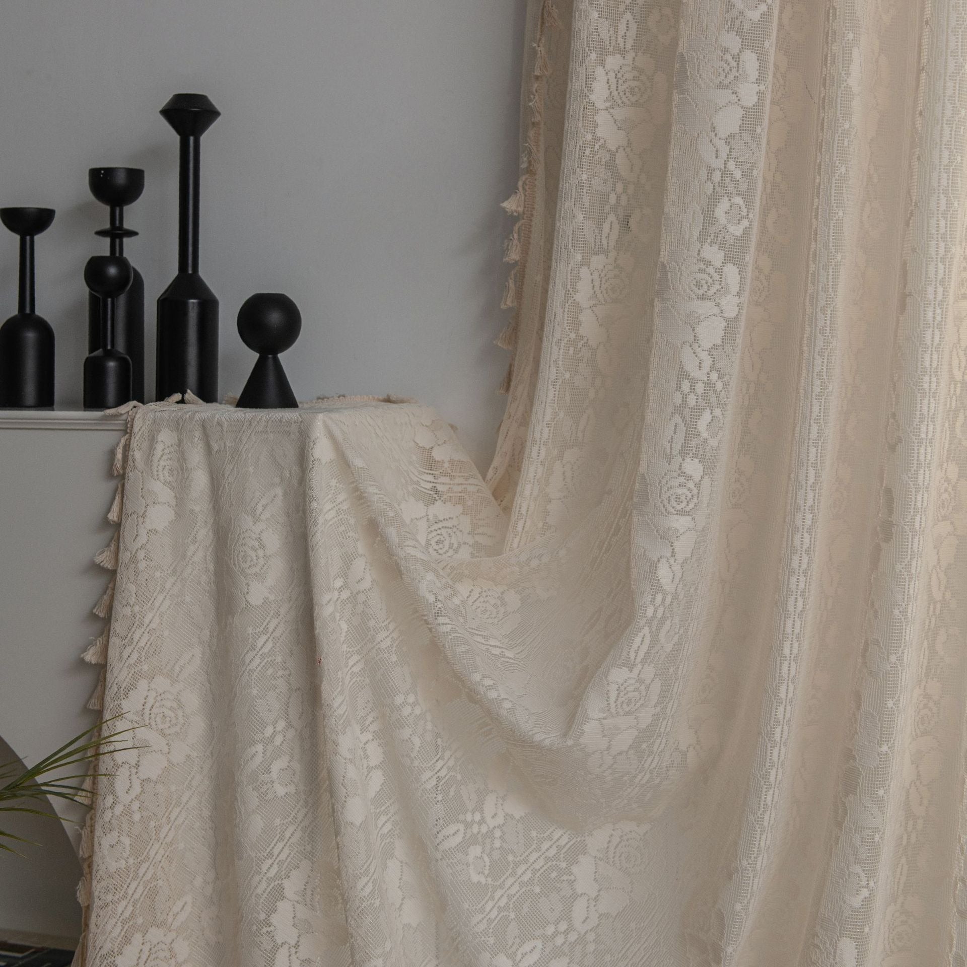 Rose Lace Tassel Curtain