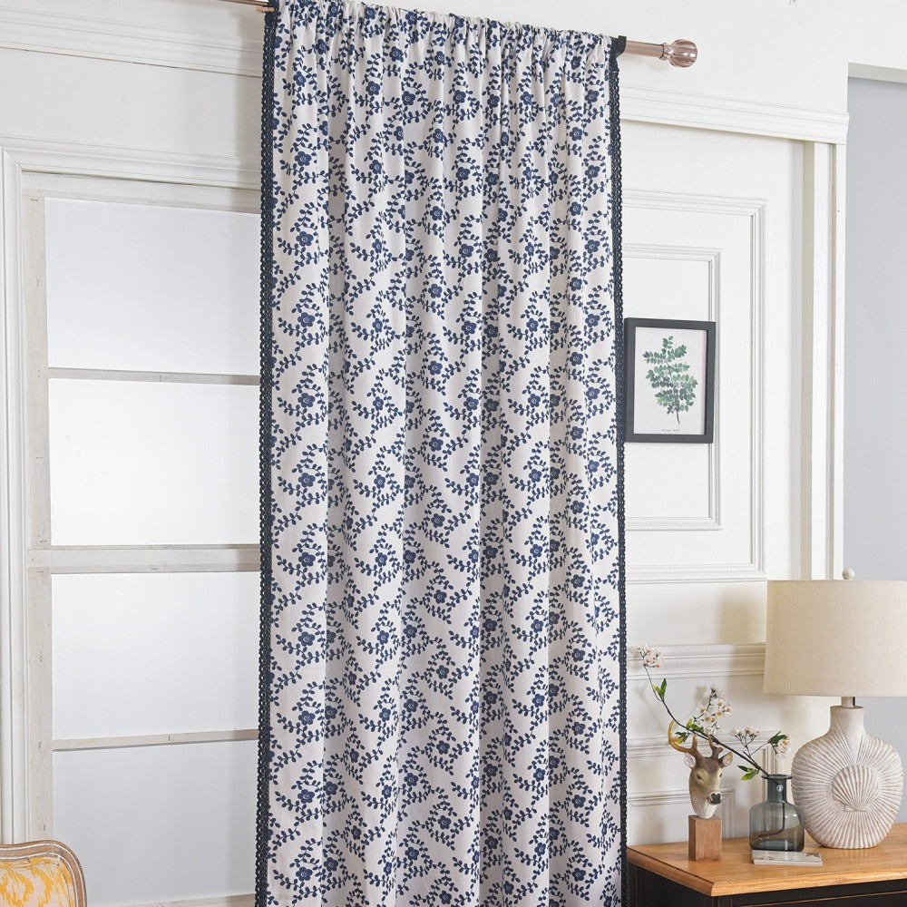 Navy Petal French Lace Curtain