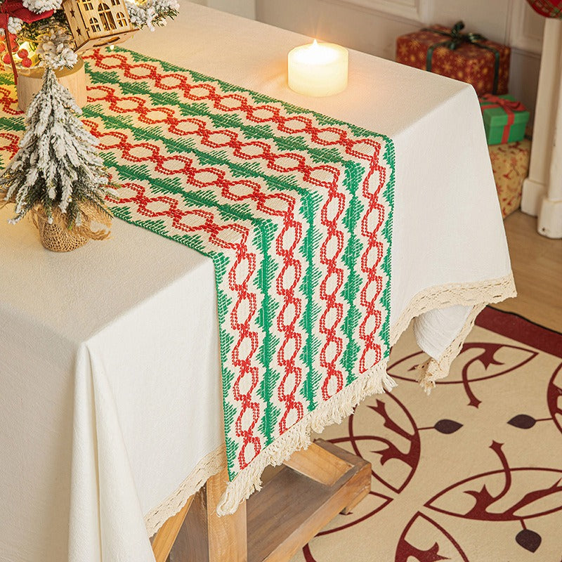 Woven Holiday Fringe Table Runner