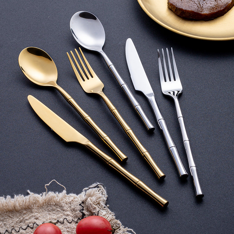 Aldomara Bamboo Silver Stainless Steel Cutlery Set