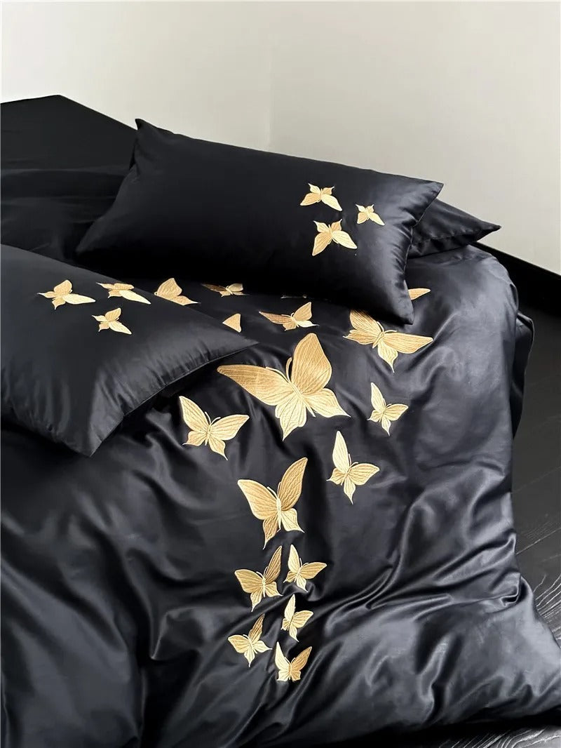 Papillon Butterfly Embroidered Egyptian Cotton Bedding Set