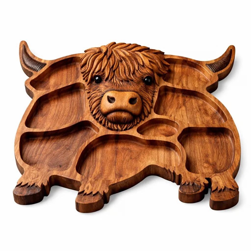 🐮 Highland Cow Wooden Charcuterie Board