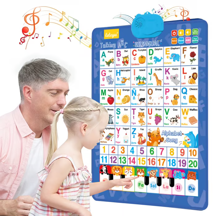 🚀2025 New Talking Wall Chart for Kids – English & Spanish Learning Poster with Songs, ABCs, Numbers, Animal words & Piano
