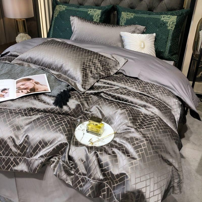 Talia Grey Egyptian Cotton Satin Bedding Set