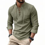 🔥Men's Vintage V-neck T-shirt Linen Pirate Medieval Viking Gothic Tops Shirts Long Sleeved