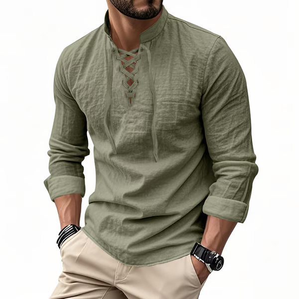 🔥Men's Vintage V-neck T-shirt Linen Pirate Medieval Viking Gothic Tops Shirts Long Sleeved