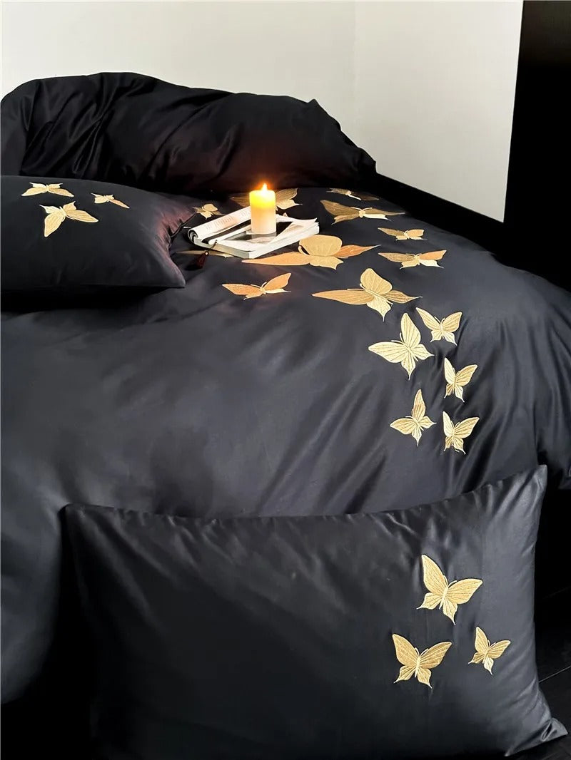 Papillon Butterfly Embroidered Egyptian Cotton Bedding Set