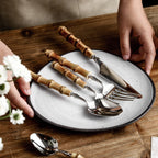 Sagano Natural Bamboo Handle Stainless Steel Cutlery Set