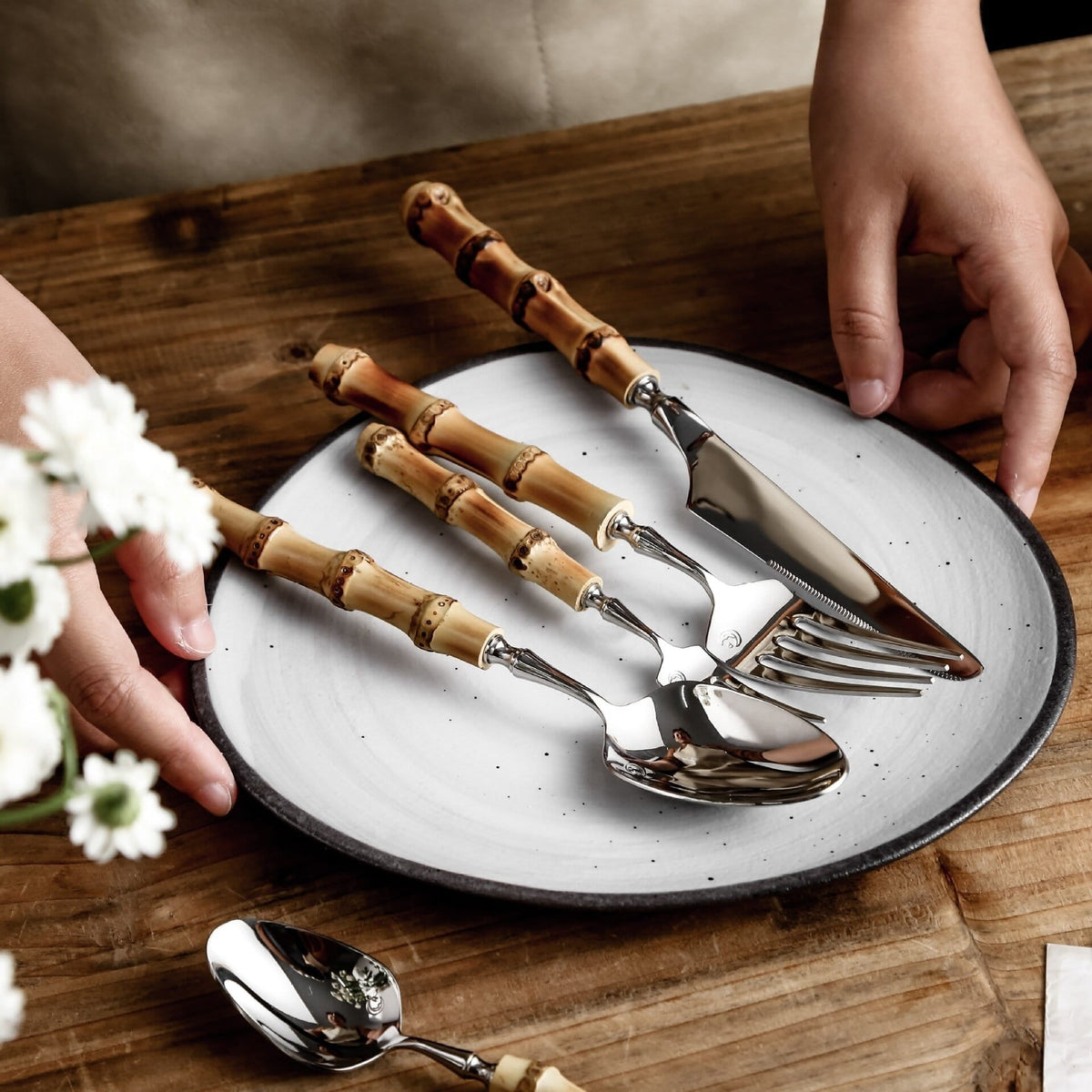 Sagano Natural Bamboo Handle Stainless Steel Cutlery Set