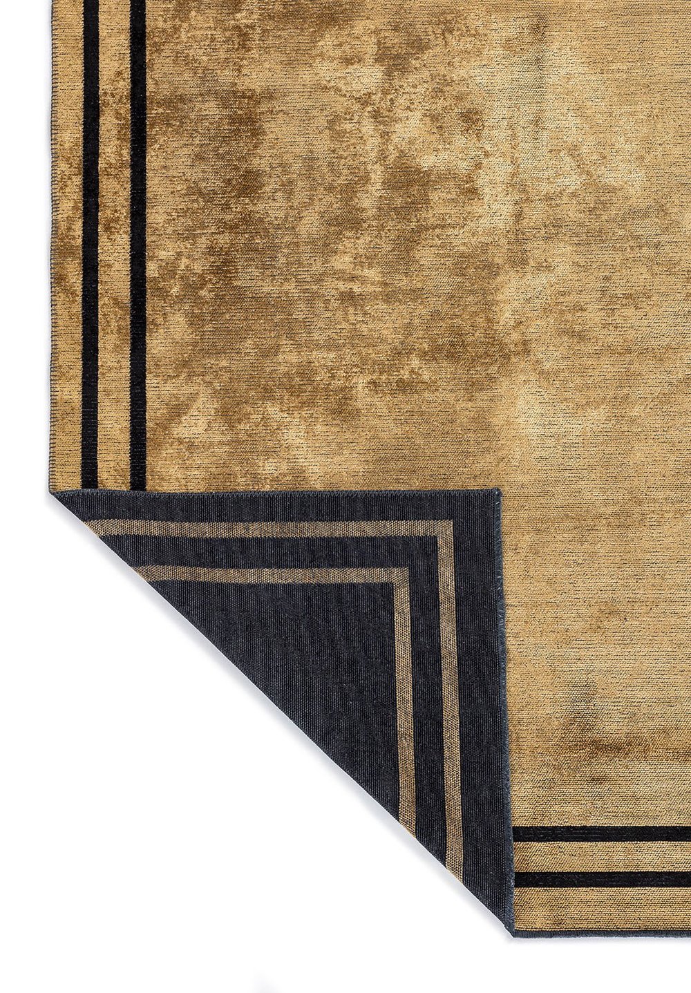Parallel Border Gold - Black Rug