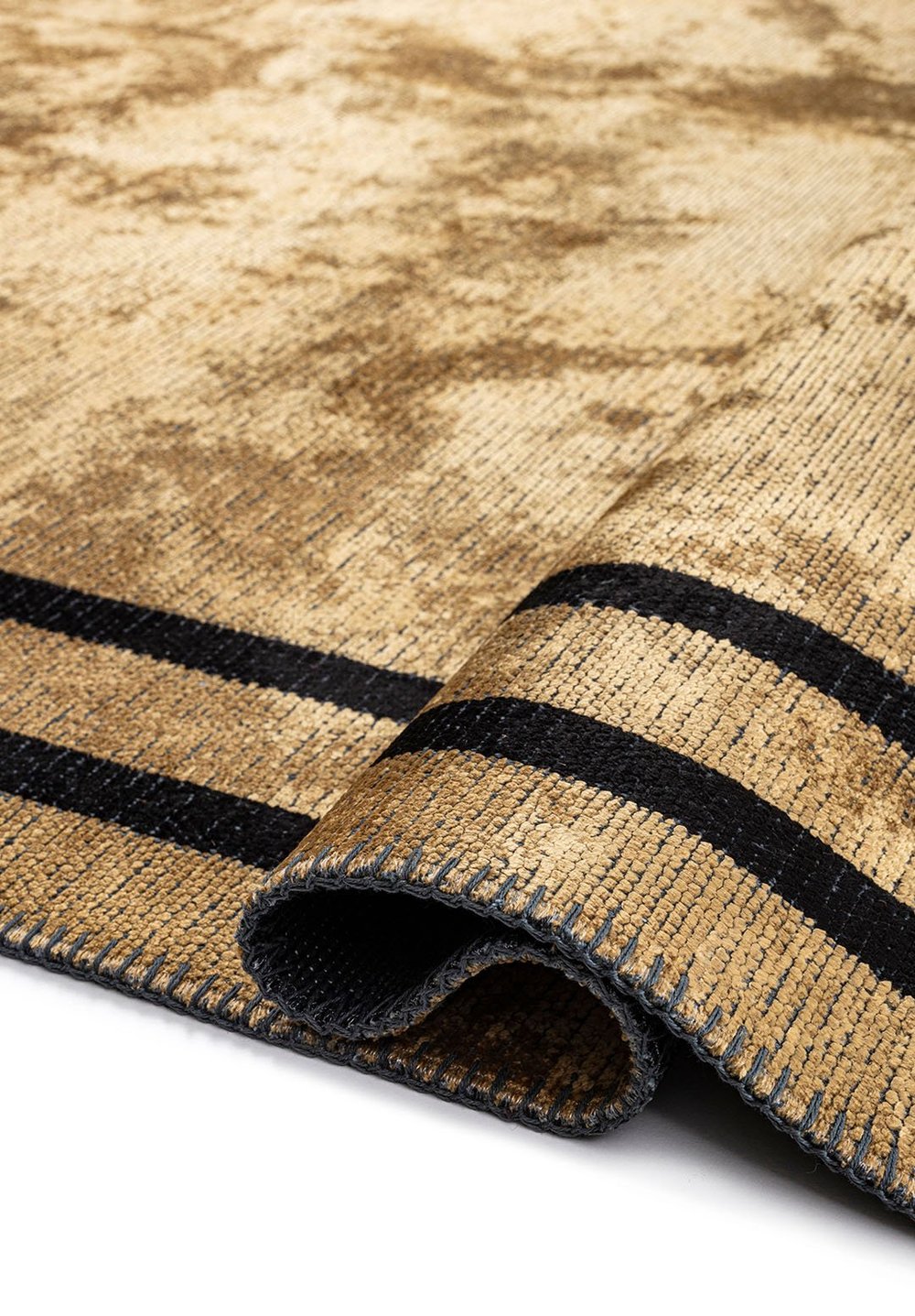 Parallel Border Gold - Black Rug