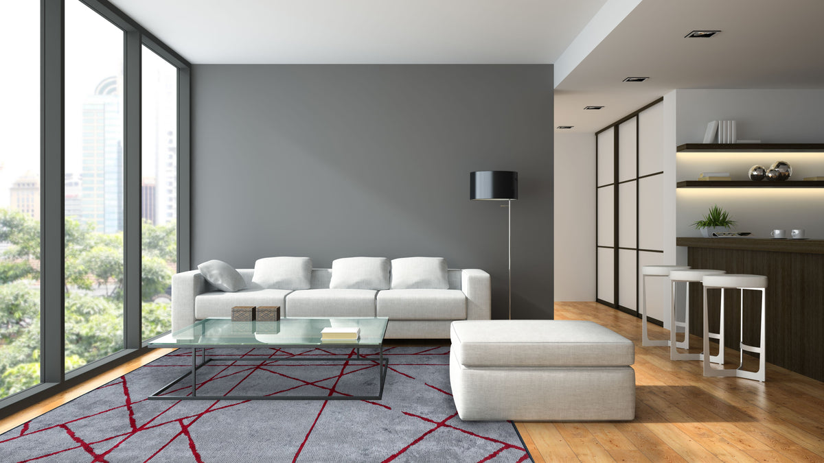Grid Light Grey - Red Rug