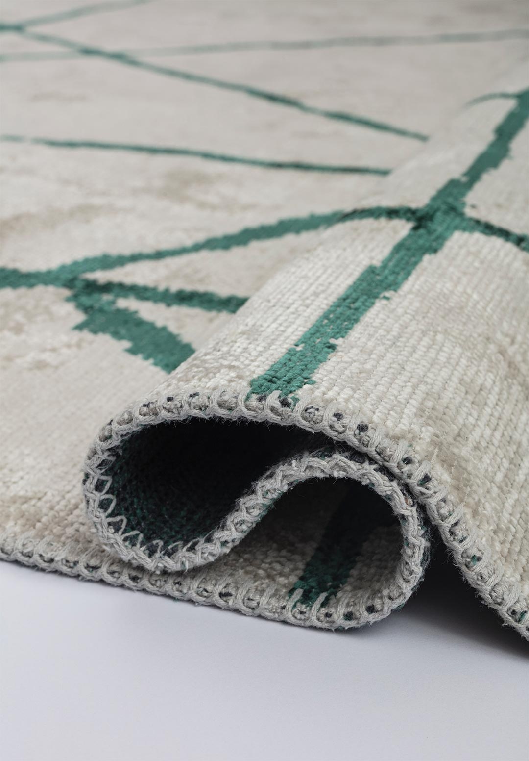 Grid Ecru - Dark Green Rug