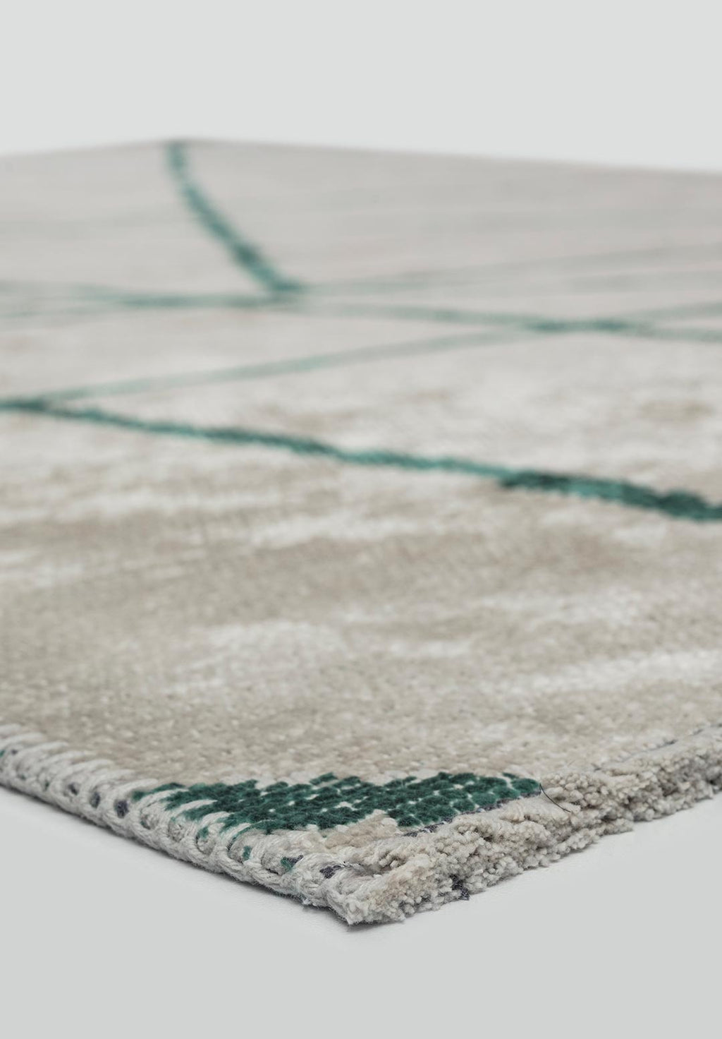 Grid Ecru - Dark Green Rug
