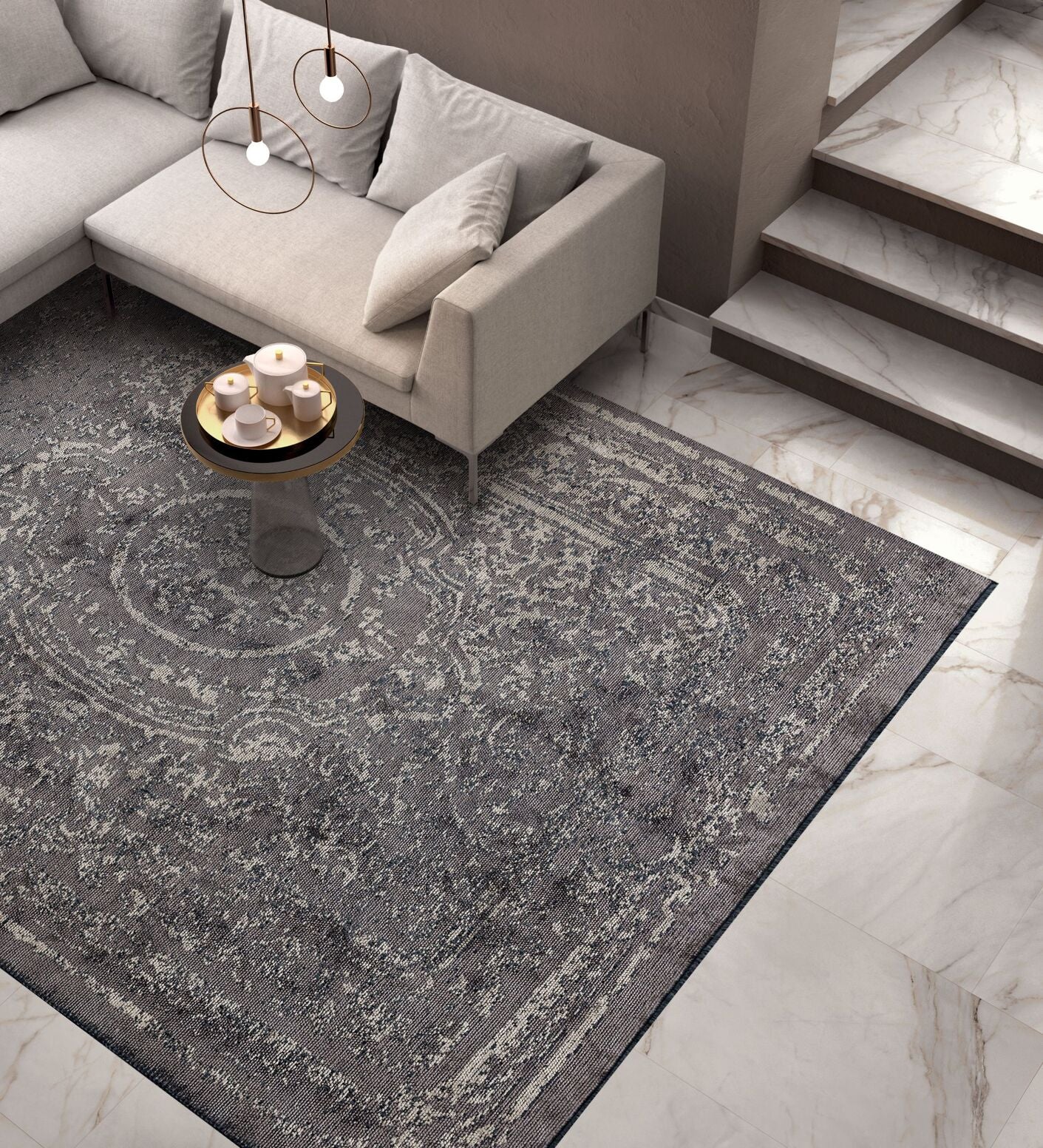 Babylon Dark Grey - Beige Rug