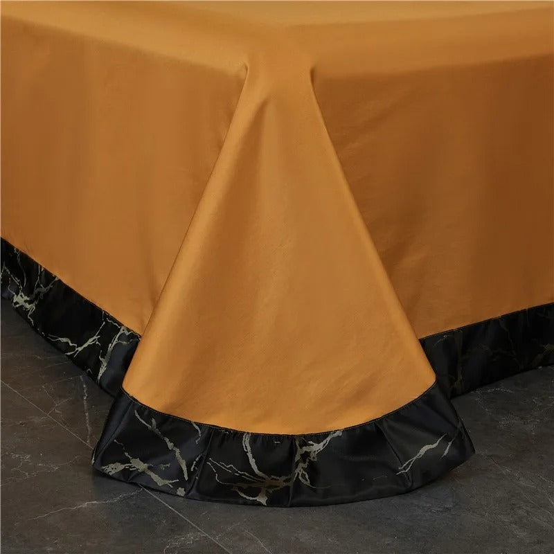Nero Black Marble Luxury Egyptian Cotton Satin Bedding Set