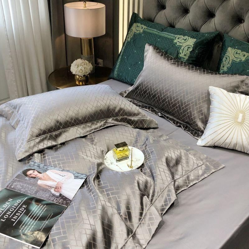 Talia Grey Egyptian Cotton Satin Bedding Set