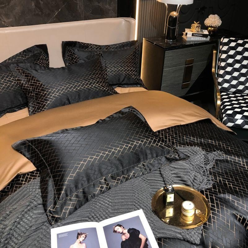 Talia Black Egyptian Cotton Satin Bedding Set