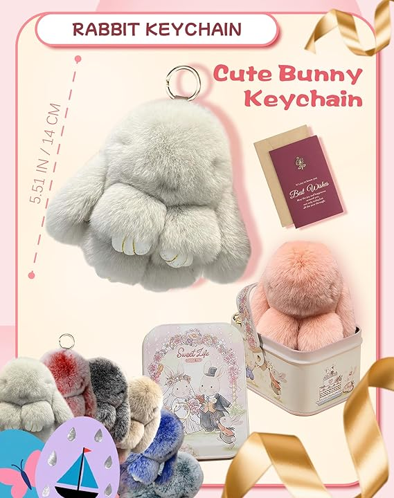 🐰 🎁 Easter Keychain With Tin Box - Bunny Lucky Keychains, Handmade Soft Bunny Keychain