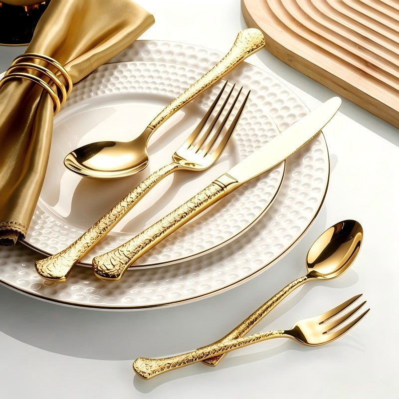 Aurora Gold Hammered Stainless Steel Cutlery Set