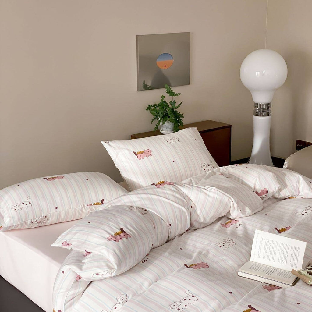 Kitty Stripe Dots Bedding Set