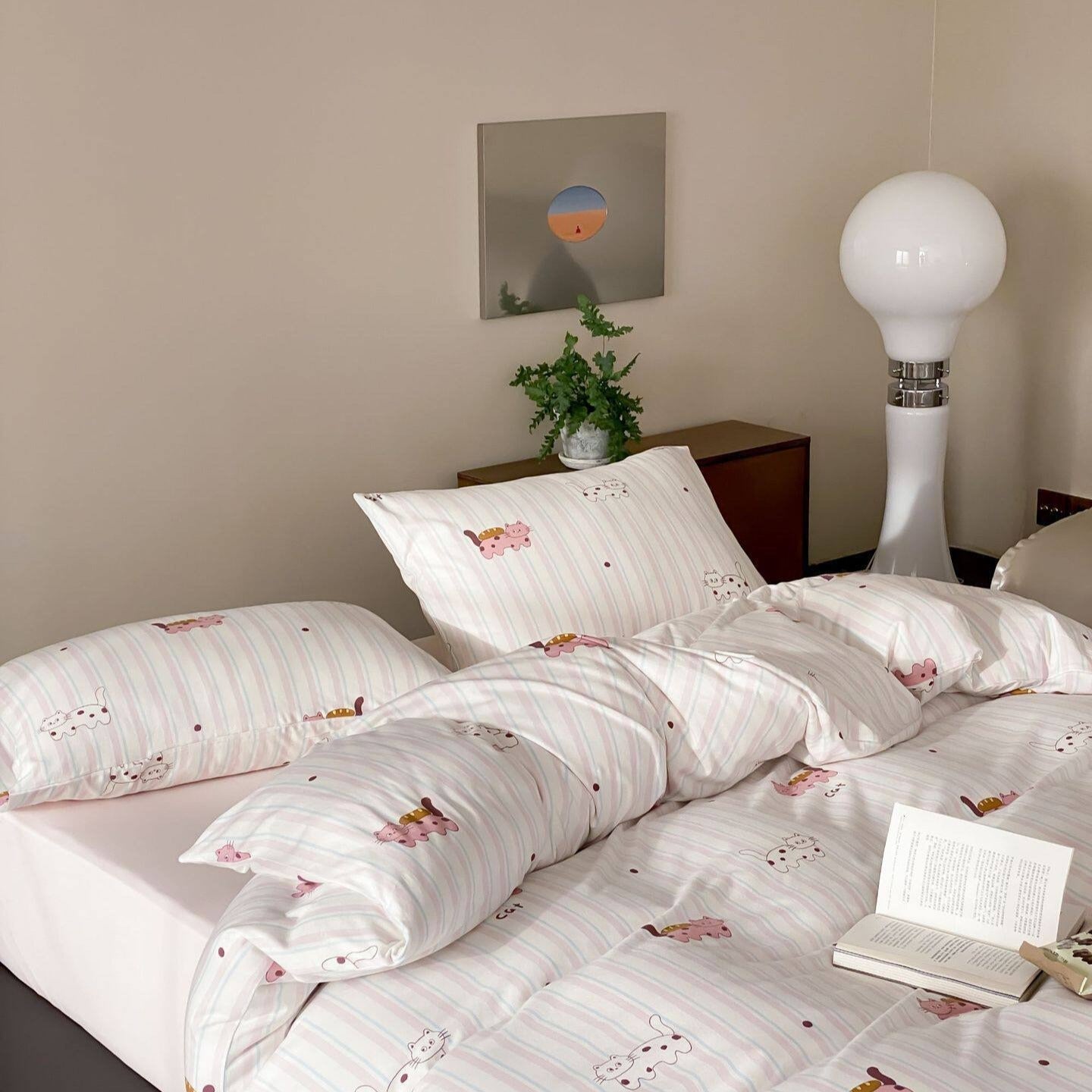 Kitty Stripe Dots Bedding Set
