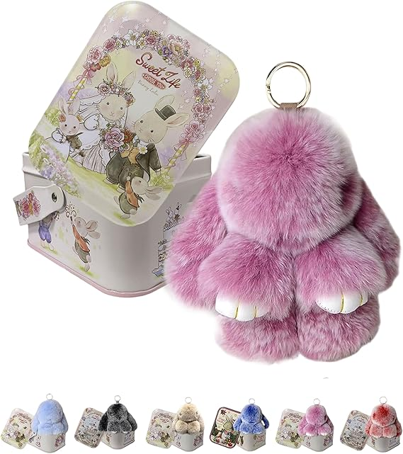 🐰 🎁 Easter Keychain With Tin Box - Bunny Lucky Keychains, Handmade Soft Bunny Keychain