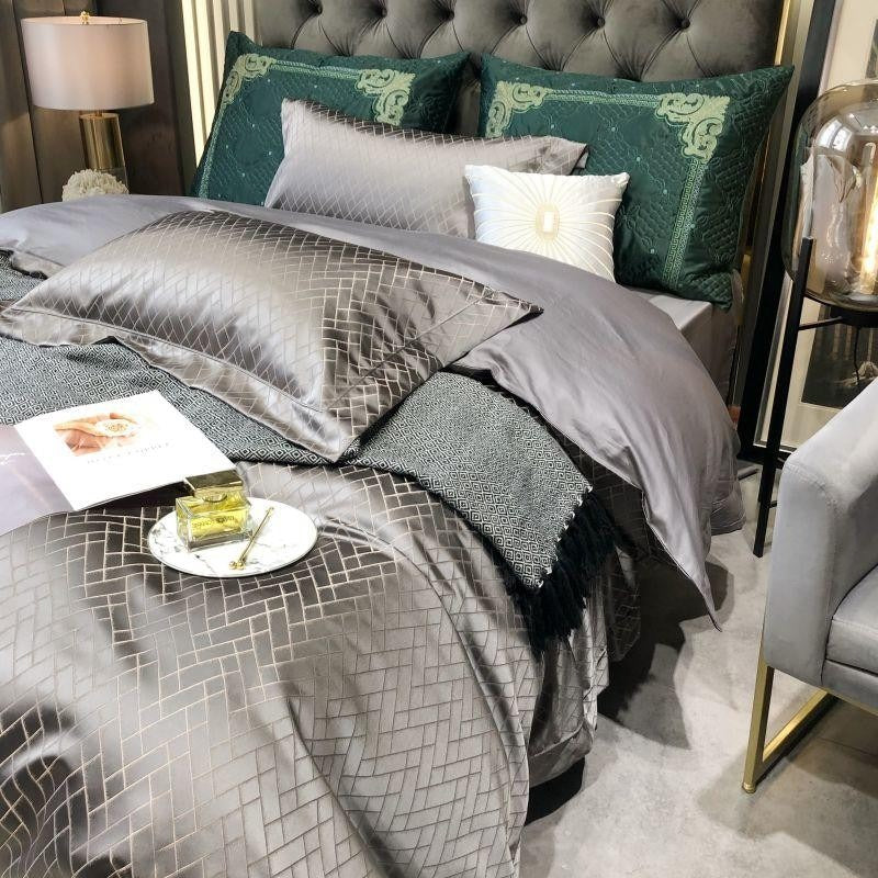 Talia Grey Egyptian Cotton Satin Bedding Set