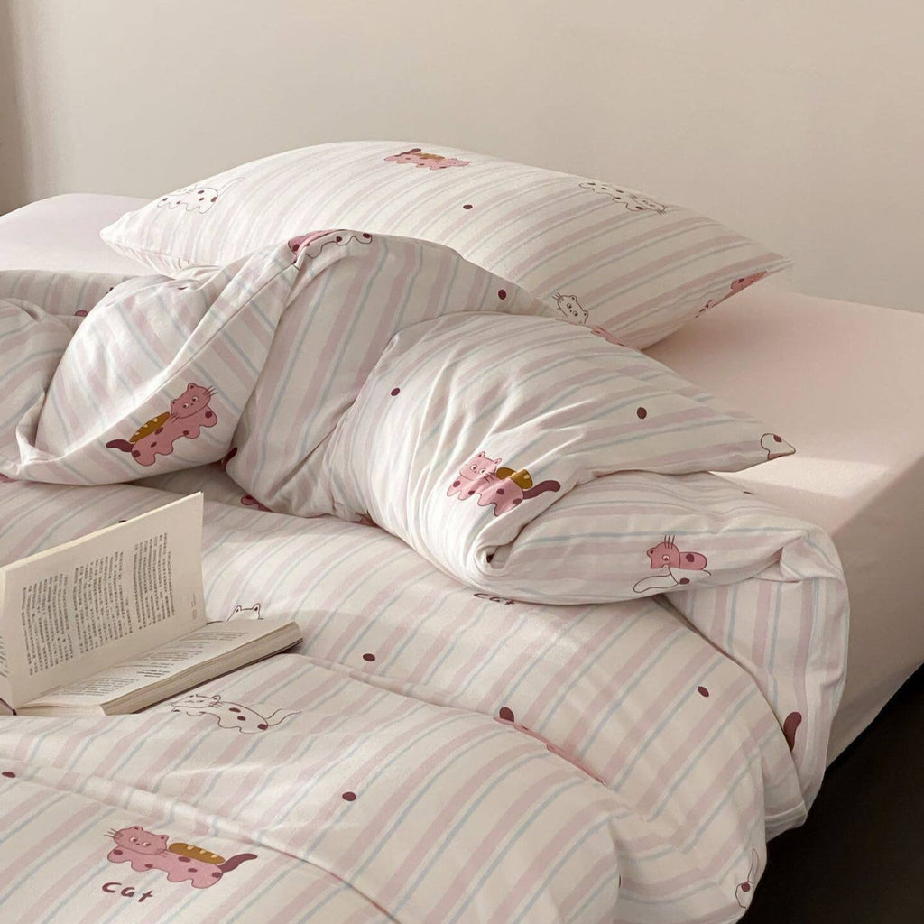 Kitty Stripe Dots Bedding Set