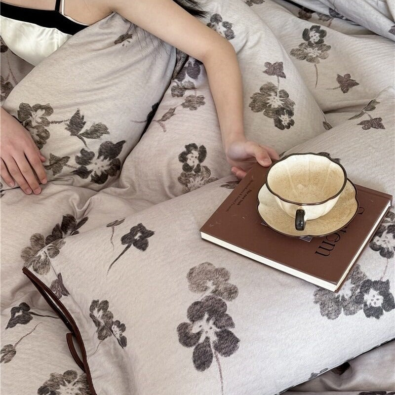 Zen Mind Ink Floral Bedding Set