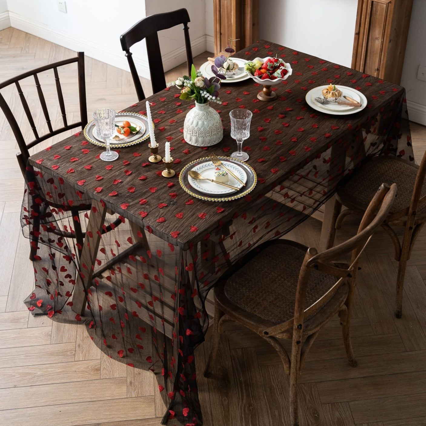 Love Heart Mesh Tablecloth